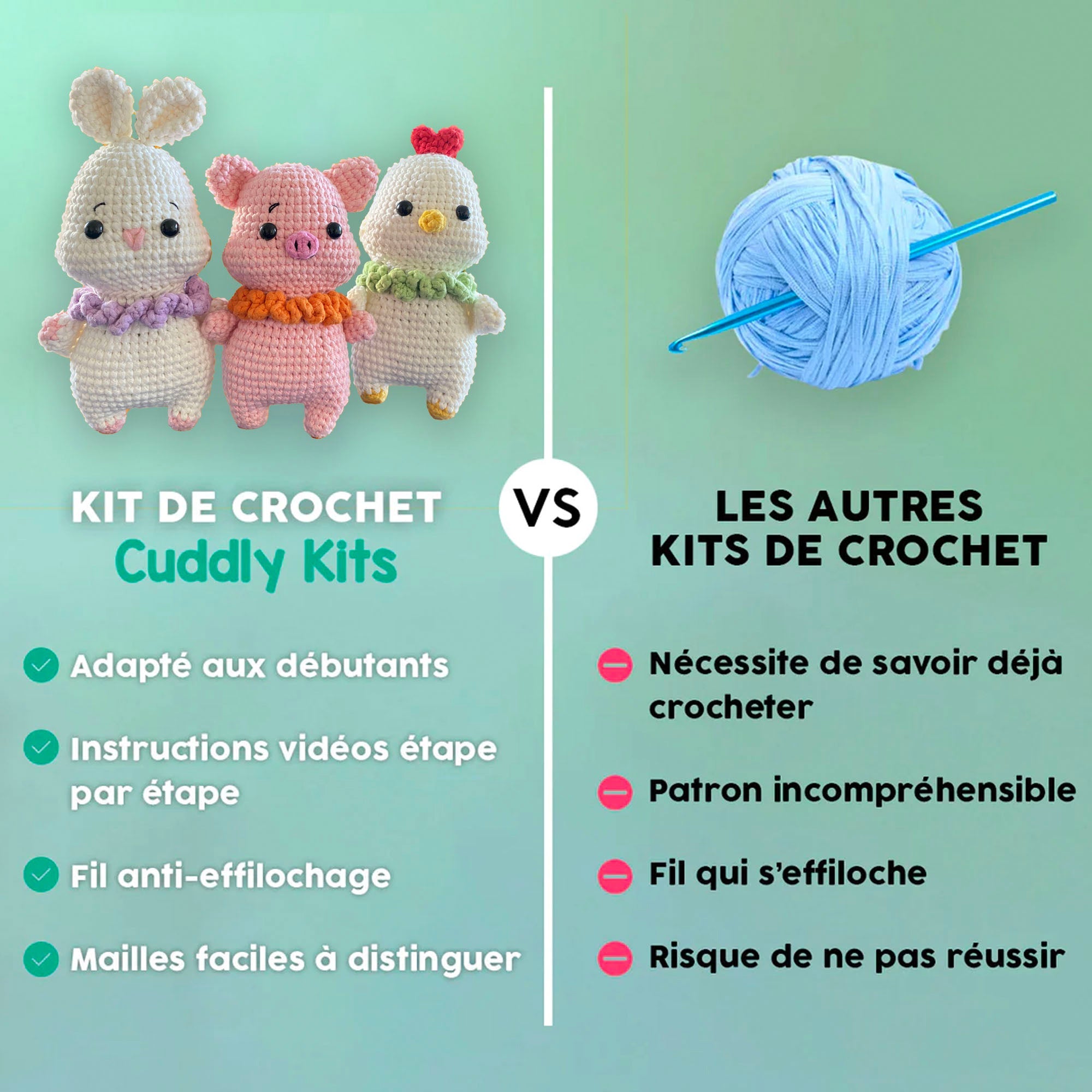 Lot de 3 Kits de Crochet Débutant